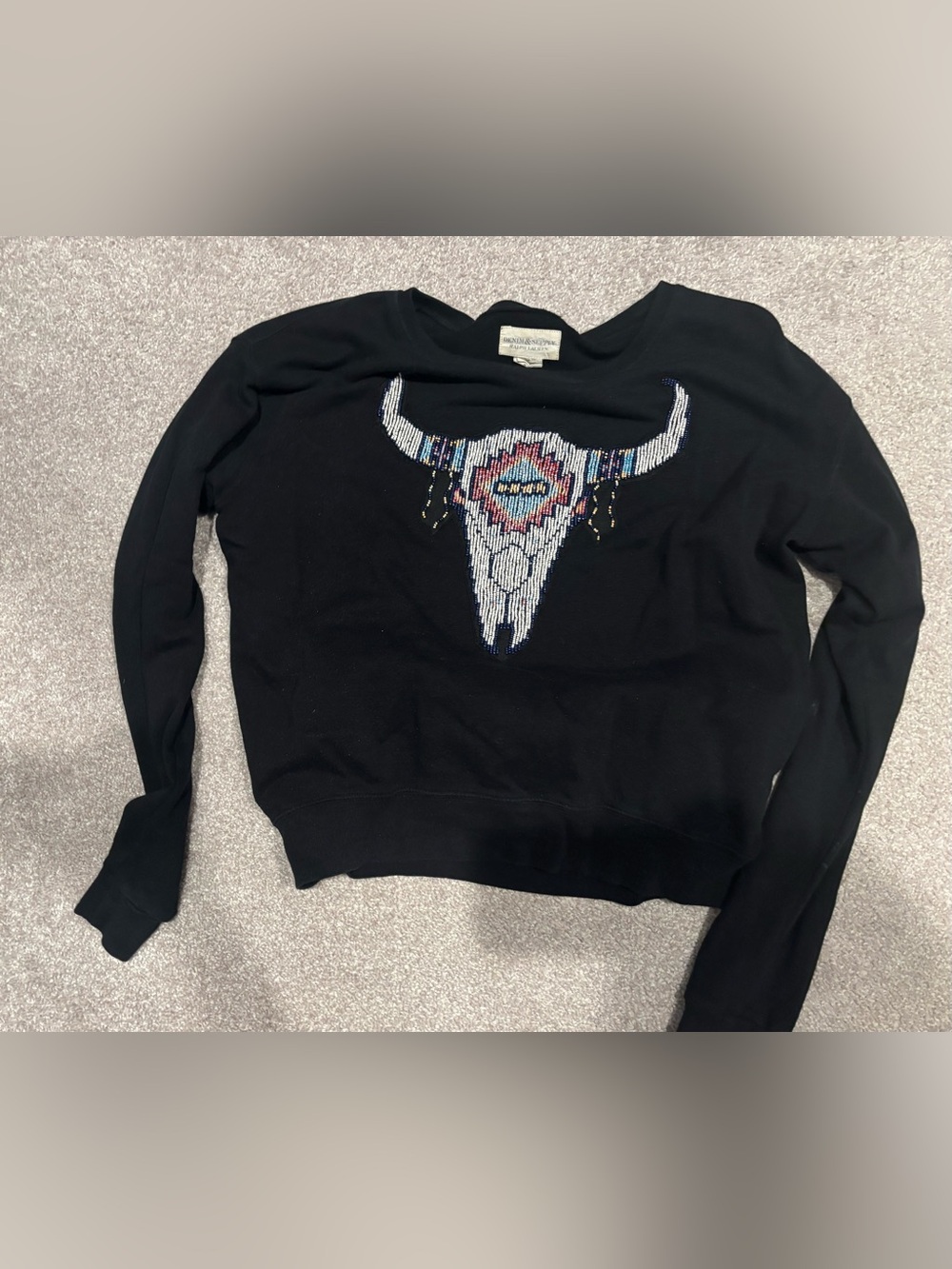 Denim & Supply Ralph Lauren Black Beaded Western Skull Crewneck Sweater